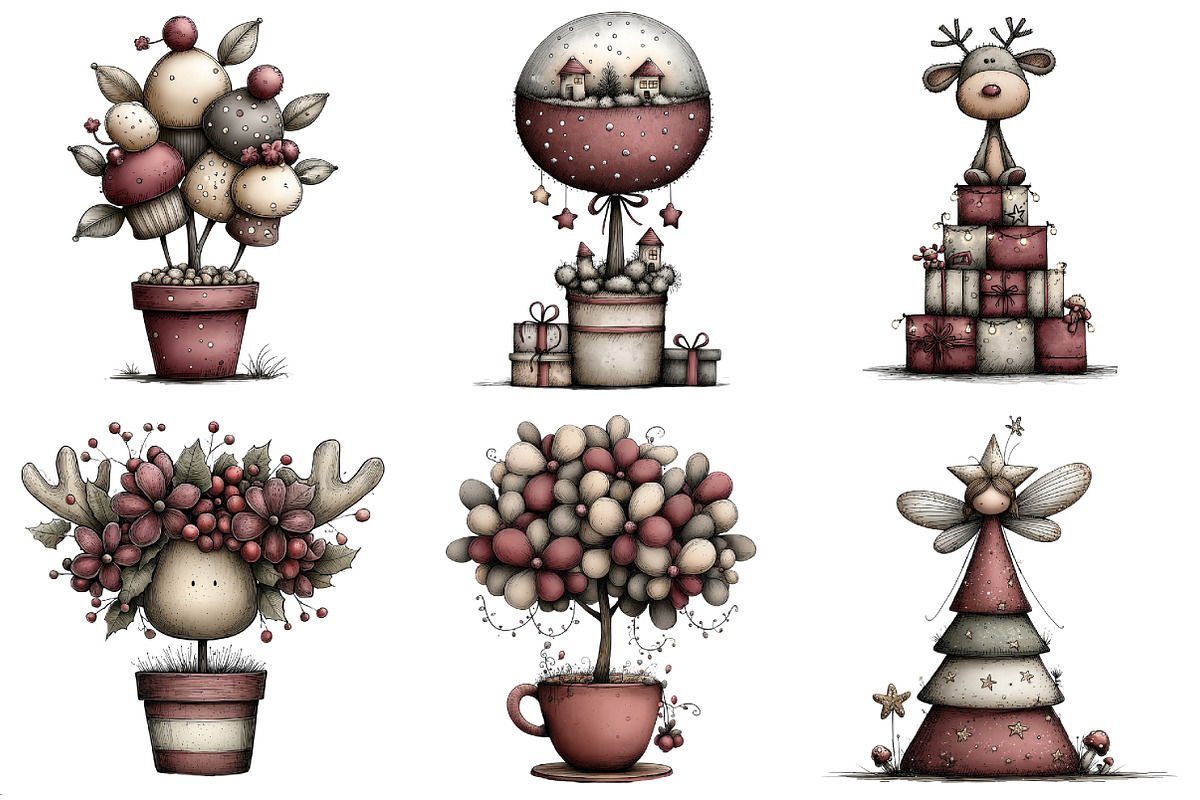 Whimsical Christmas Topiary Trees, an Illustration by Daily.Designs (Photo 5 of 5)
