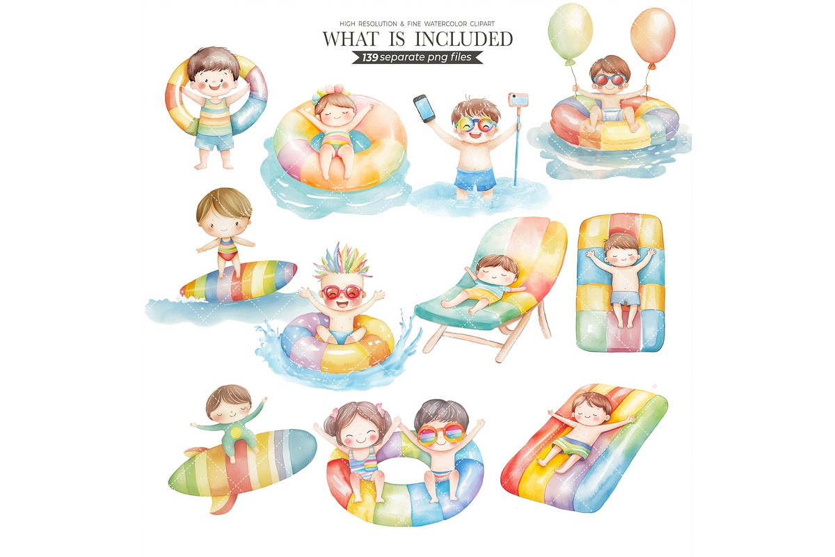 Pool Party, Summer Party Watercolor, an Illustration by CharmClipart (Photo 5 of 10)