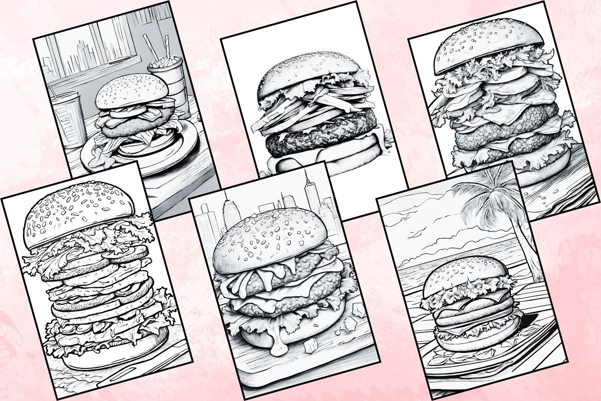 Printable Burger Coloring Pages, a Food Illustration by Catchy Ideaz (Photo 3 of 3)