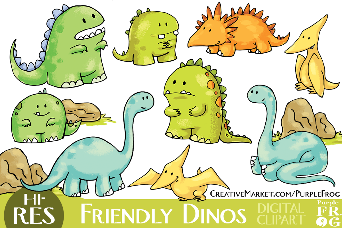 FRIENDLY DINOS - Digital Clipart, an Illustration by Purple Frog (Photo 1 of 5)