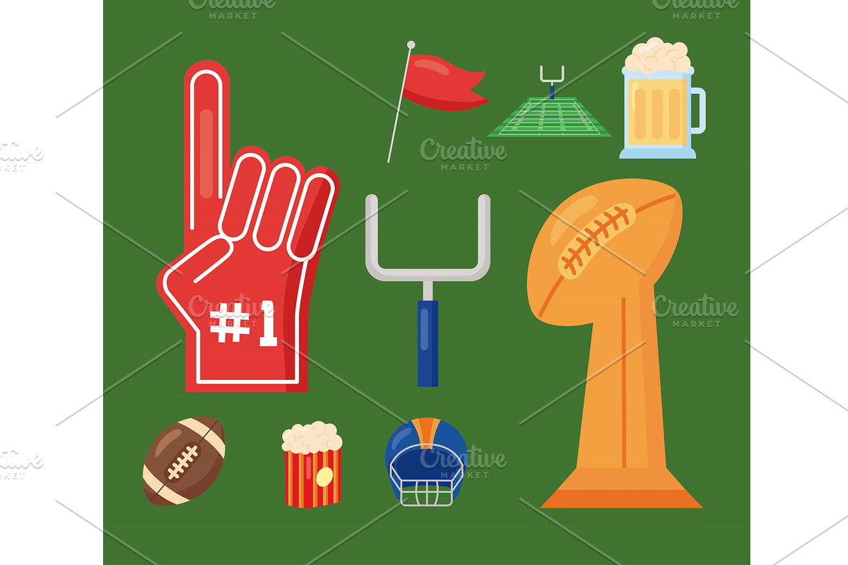 nine american football icons, a Sport Illustration by studiogstock