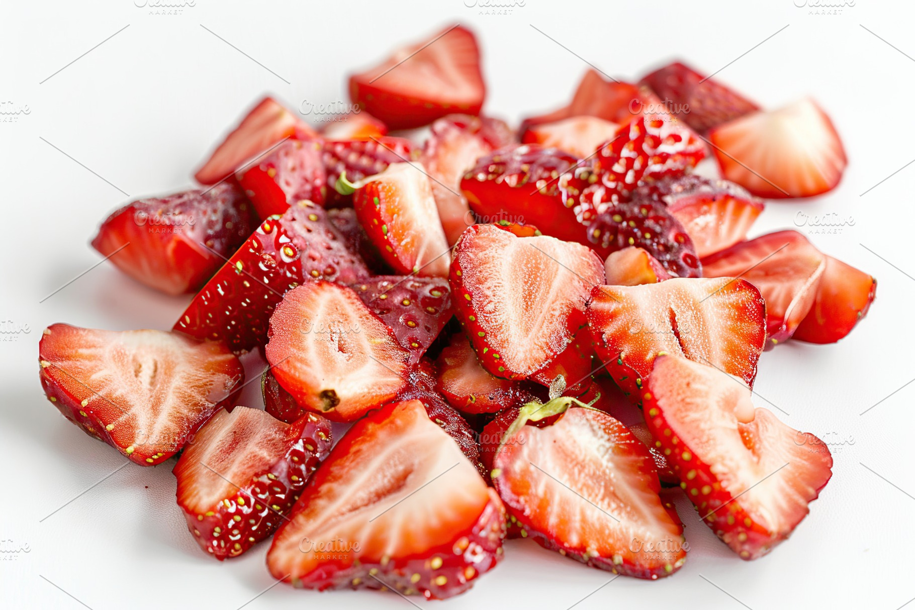 Red strawberries on white background, a Food & Drink Photo by AlyaAnd