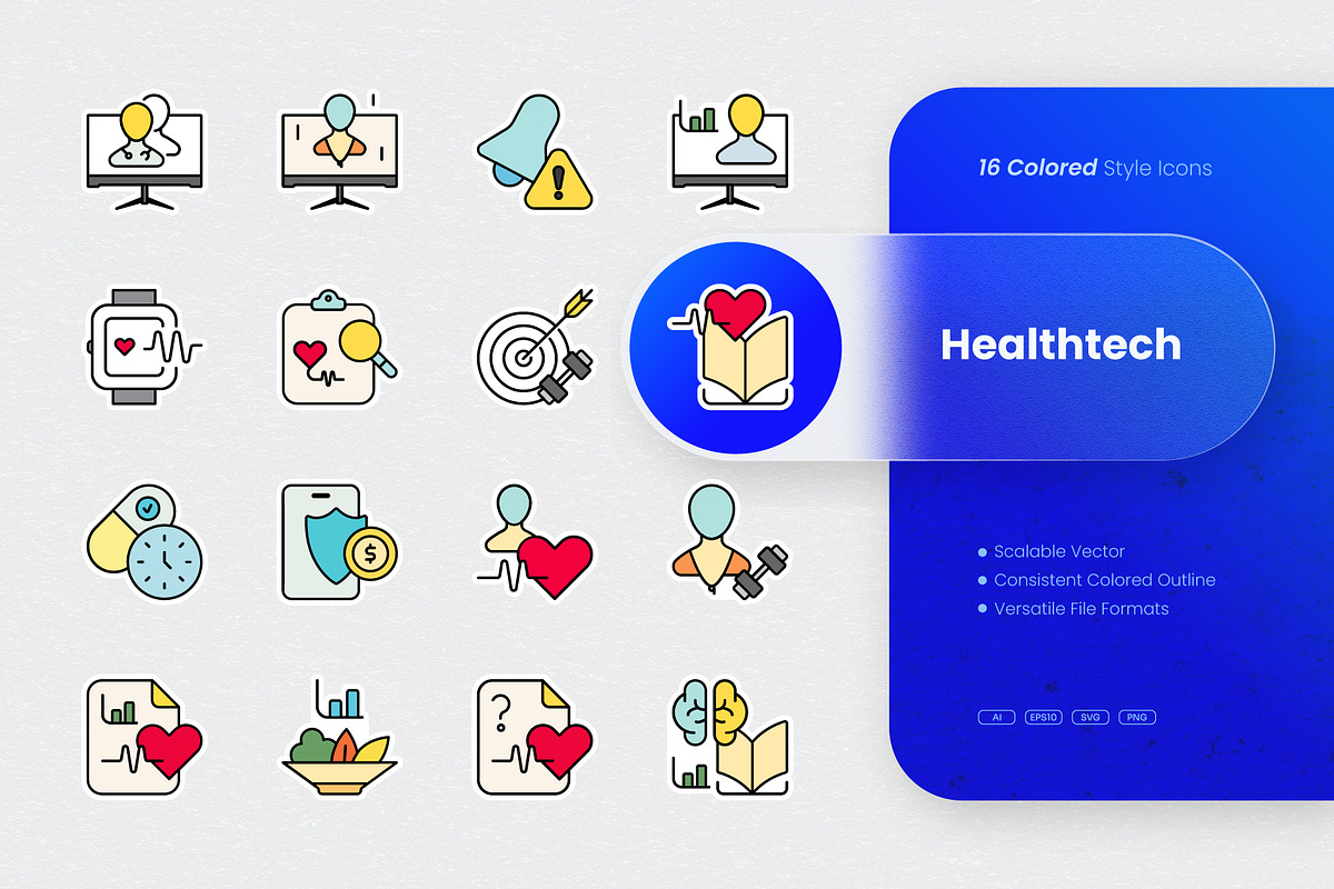 Healthtech Colored Icons, an Outline Icon by cidcud_graphic