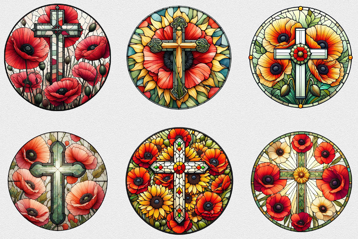 Poppy & Cross Faux Stained Glass, an Illustration by SVGArt (Photo 7 of 7)