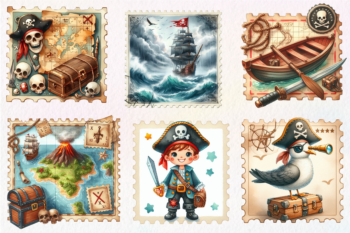 Nautical Pirates Stamp Postage, an Illustration by CreationArt (Photo 3 of 5)