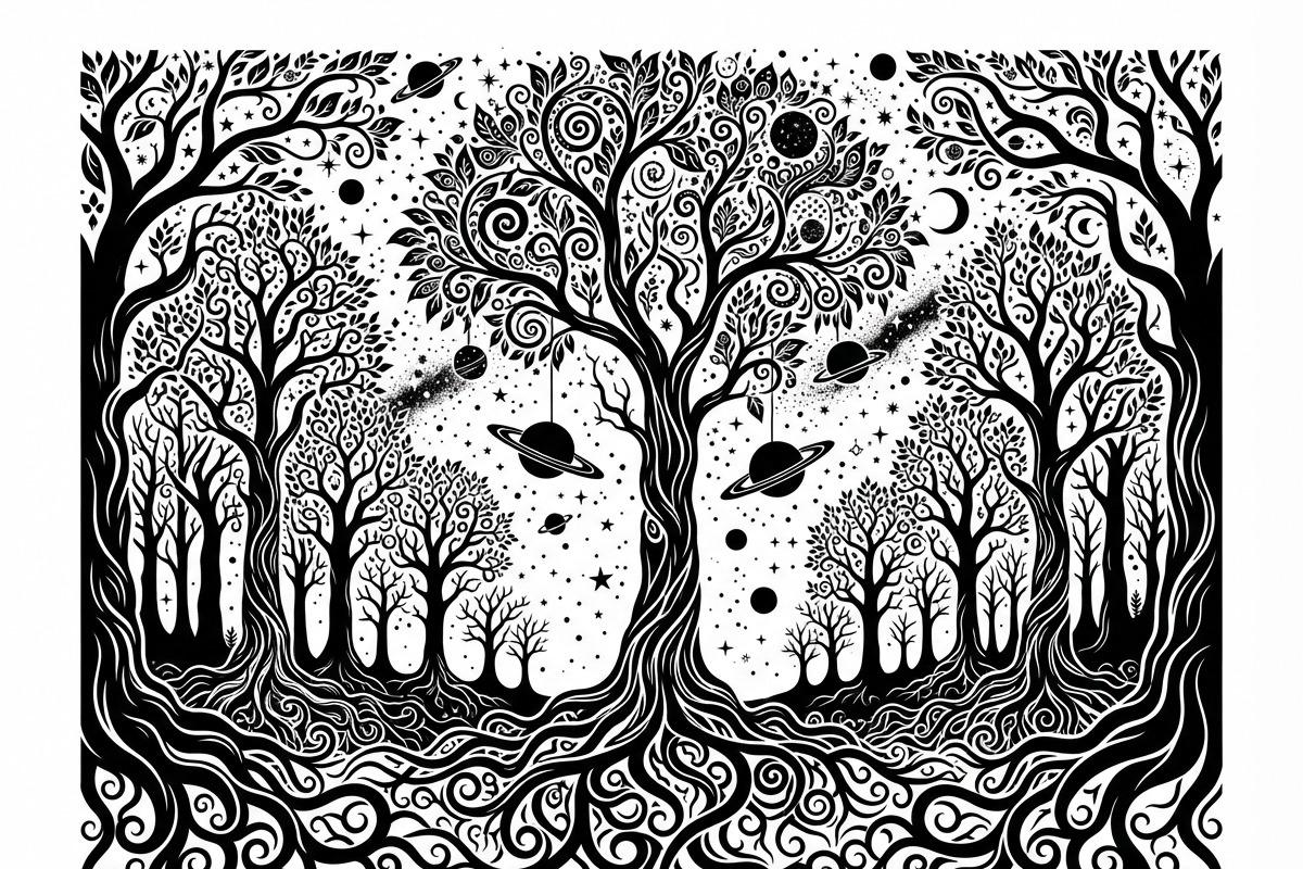 50 Mystical Galaxy Forest Silhouette, a Technology Illustration by Amazin_art (Photo 32 of 34)
