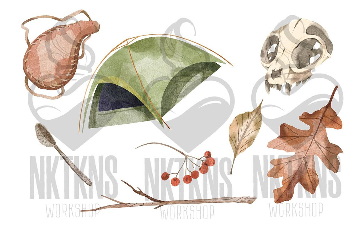 Watercolor Camping Clipart. Forest, an Animal Illustration by NKTKNS (Photo 3 of 5)