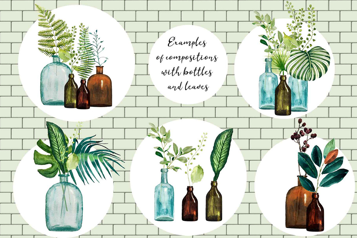 Tropical leaves old pharmacy bottles, an Illustration by marie dricot (Photo 2 of 12)