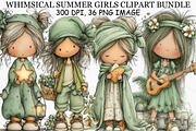 Whimsical Summer Girls Clipart PNG, an Illustration by Canvas Craft (Thumbnail 1 of 7)