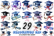 Watercolor Graduation Hat Clipart, an Education Illustration by FloridPrintables (Thumbnail 1 of 4)