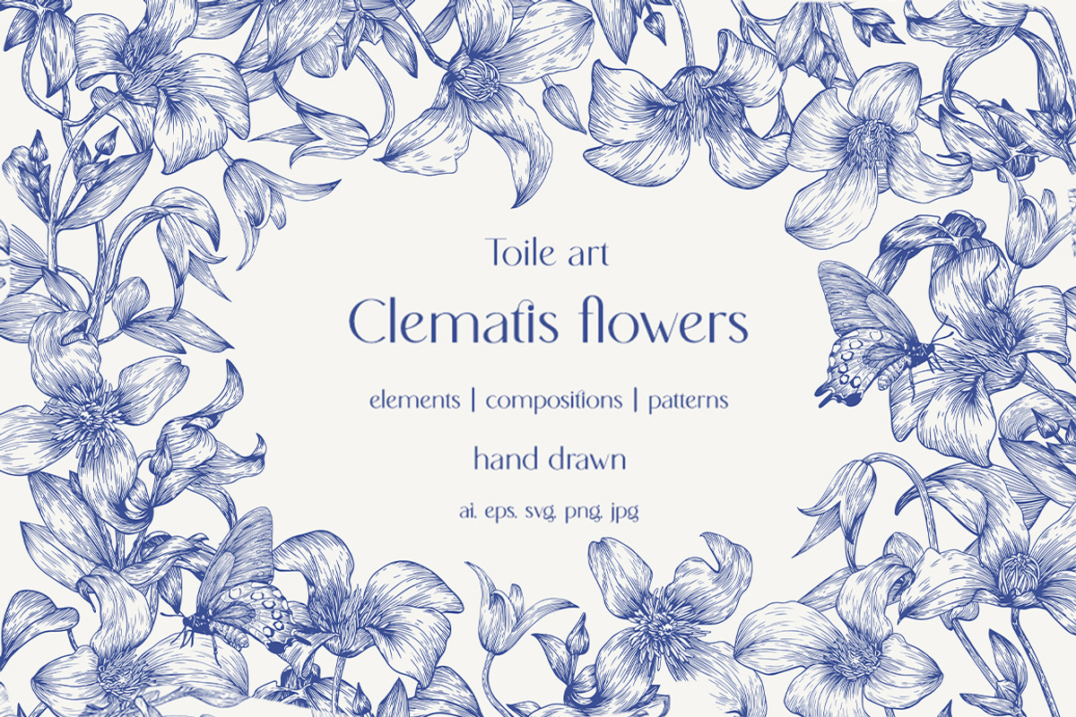 Vintage Flowers Vector blue Toile, an Object Graphic by ON_lineart_store (Photo 1 of 10)
