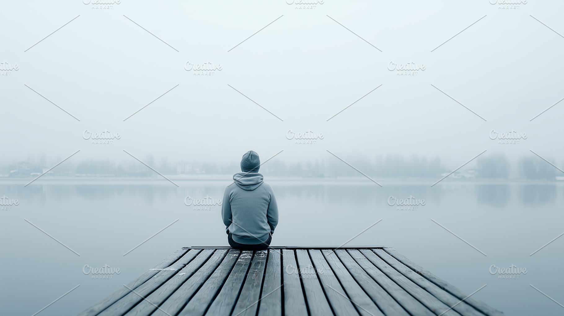 A lonely man in a hoodie sits on, a Person Photo by MistyDay