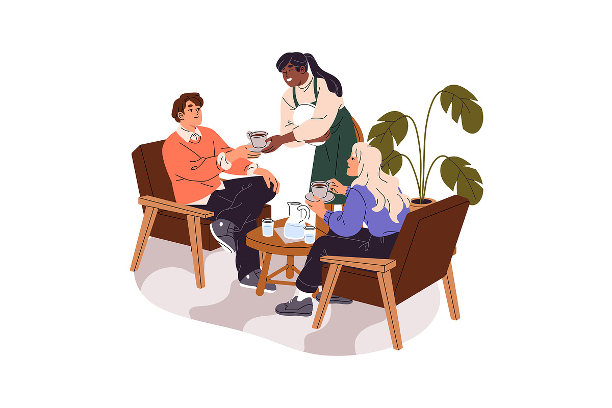 People eating at festive table set, a Person Illustration by PaperTrident (Photo 11 of 13)