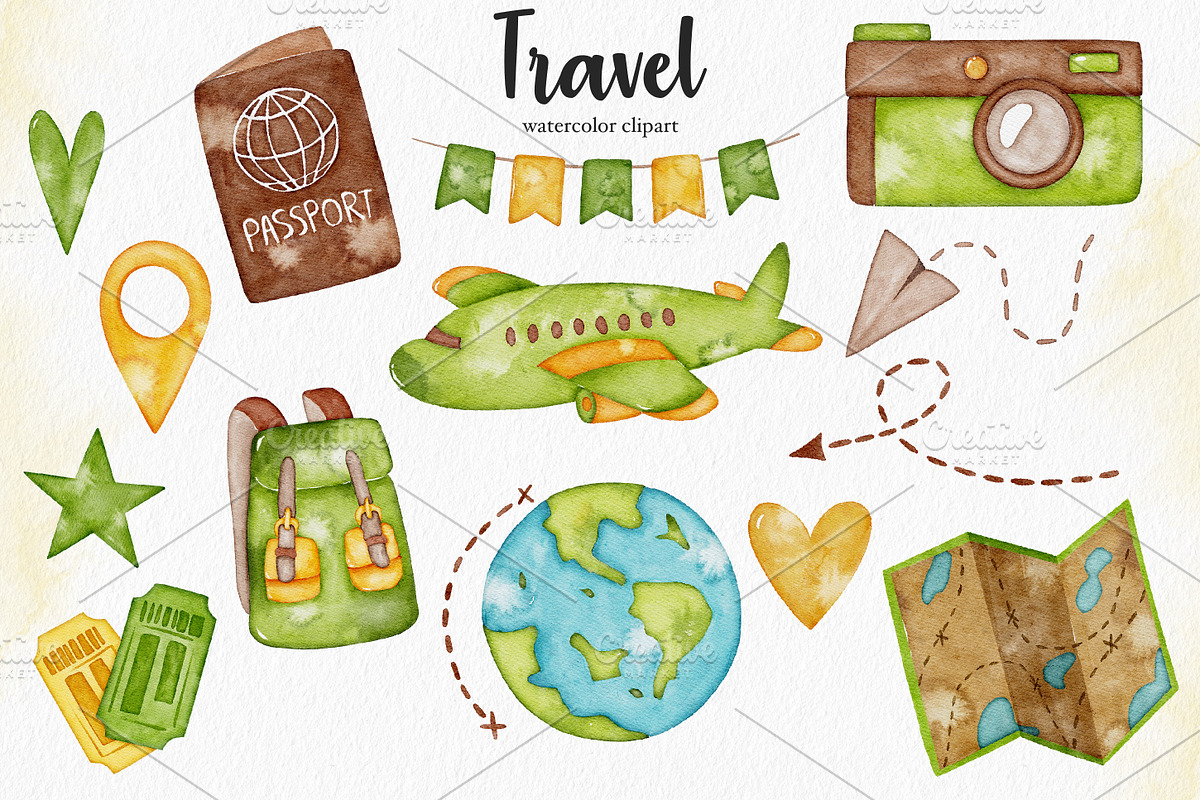 Watercolor Travel Adventure clipart, an Illustration by LuiDesignStudio (Photo 3 of 4)