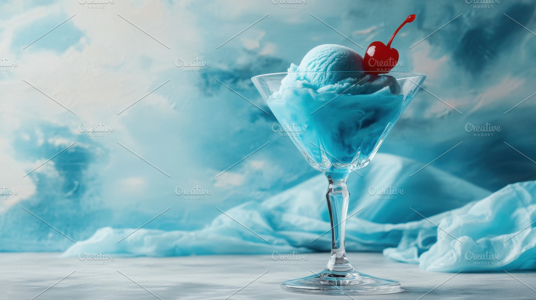 Delicious blue ice cream in a glass, a Photo by Beautiful things