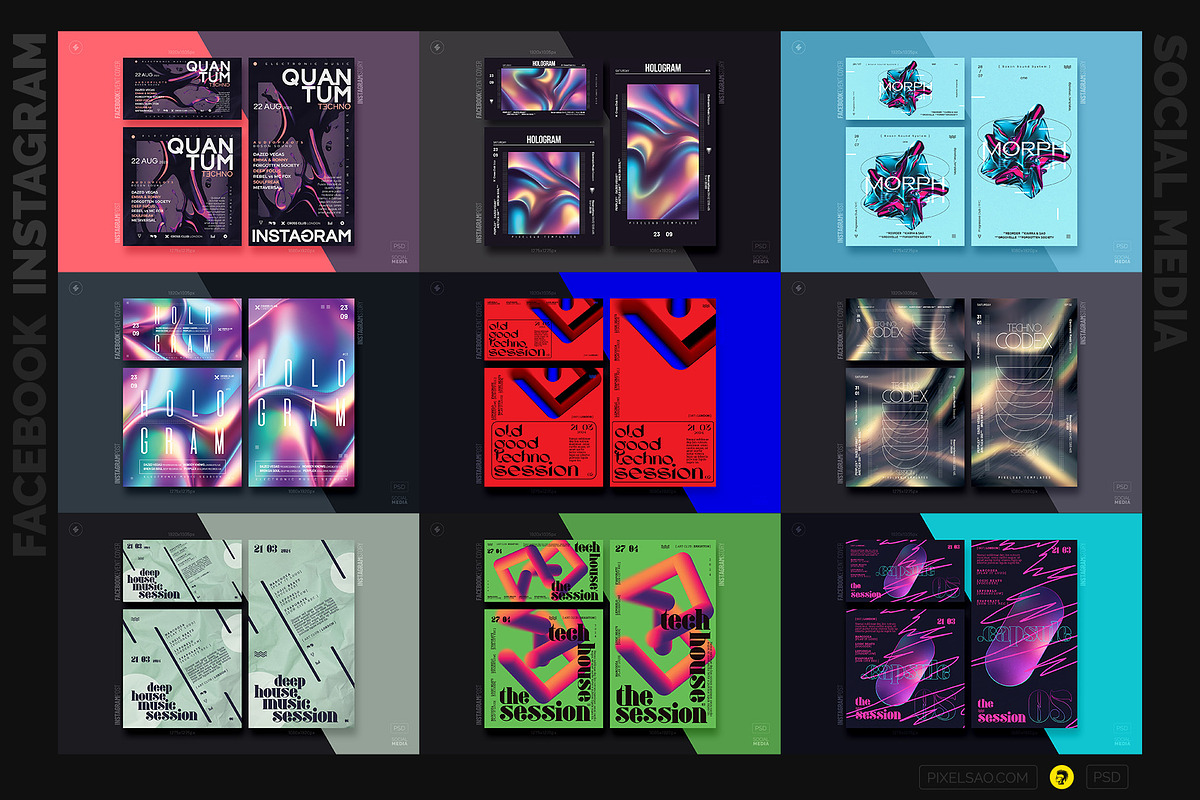 Club Party Social Media Kits Bundle, a Social Media Template by pixelsao (Photo 3 of 4)