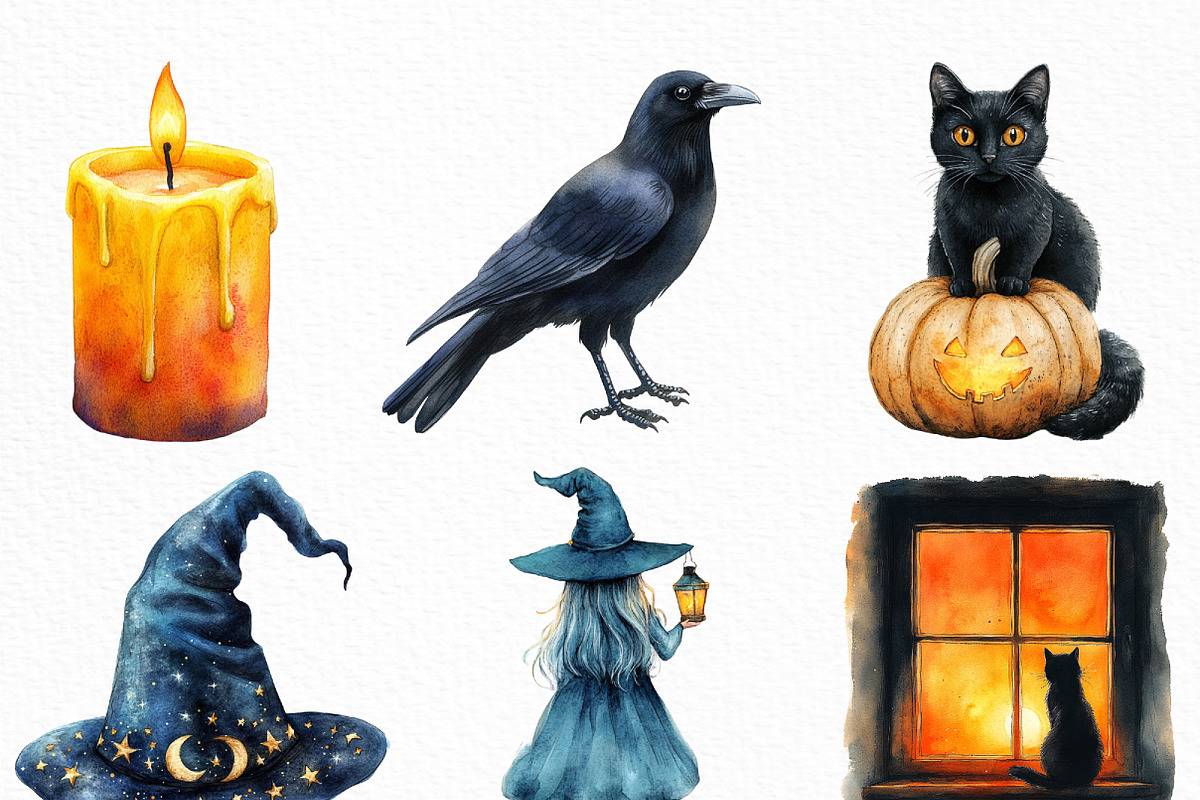Watercolor Halloween Evening Clipart, an Illustration by Craft Nest (Photo 3 of 6)