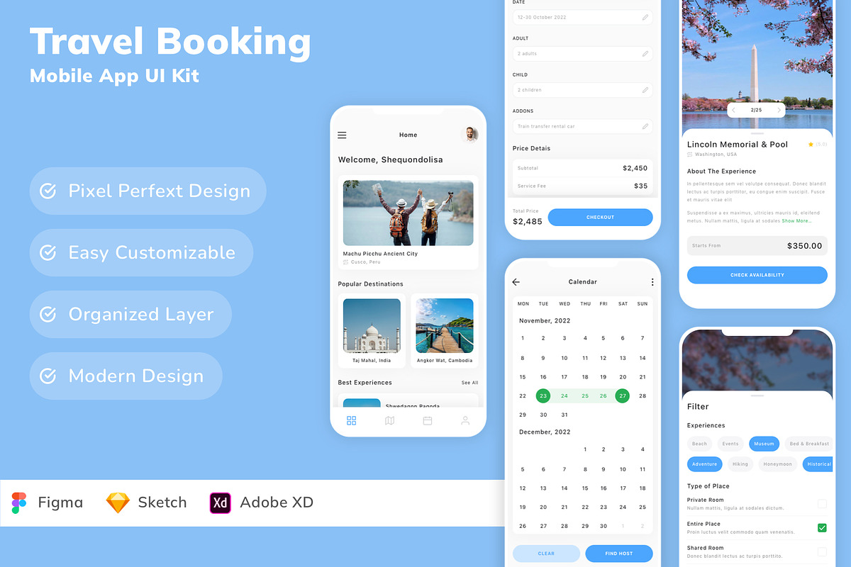 Travel Booking Mobile App UI Kit, an UI Kit Template by Betush