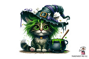 Witch Cat Clipart PNG Bundle, an Illustration by Clipart Bloom (Thumbnail 2 of 14)