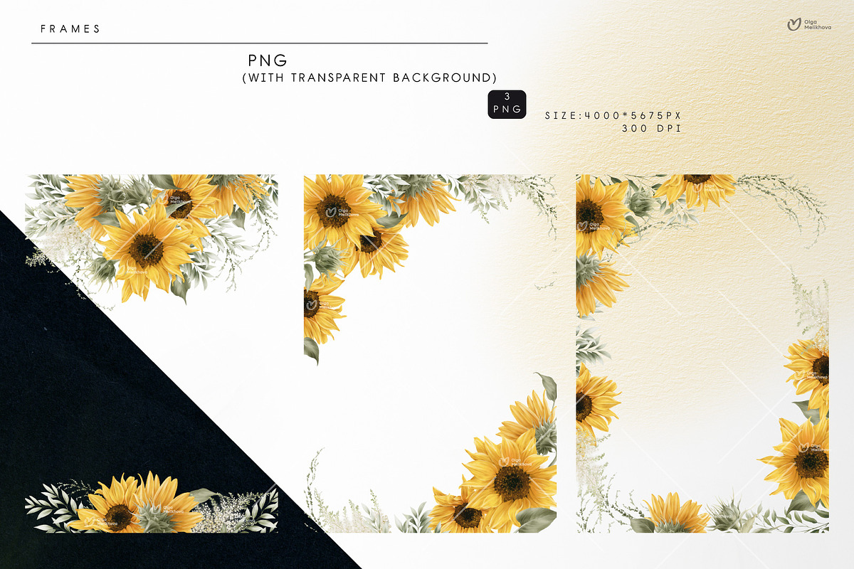 Sunny sunflowers, watercolor flowers, a Texture Illustration by ollalya (Photo 8 of 16)