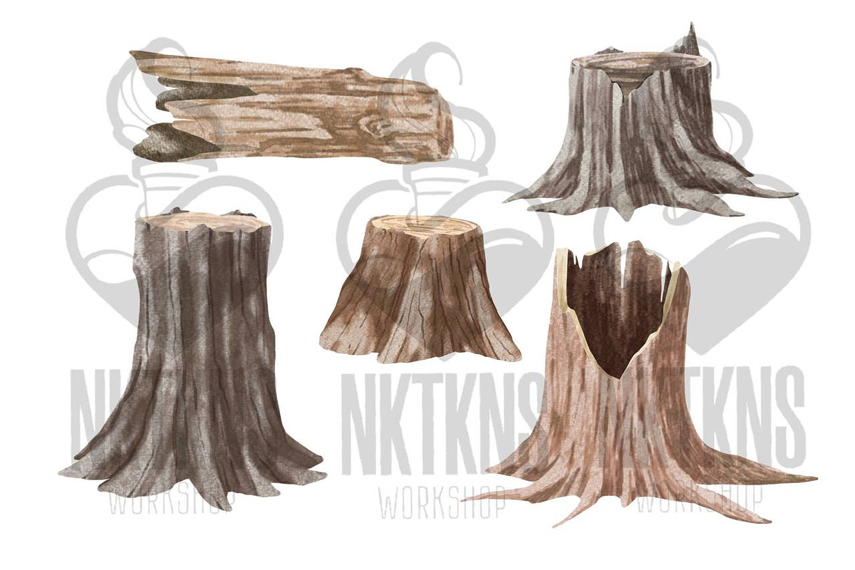 Tree Stump watercolor Clipart., a Decorative Illustration by NKTKNS (Photo 2 of 5)