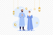 Happy Muslim Family Eid Al-Fitr, a Seasonal Illustration by Partikusi Design (Thumbnail 3 of 3)