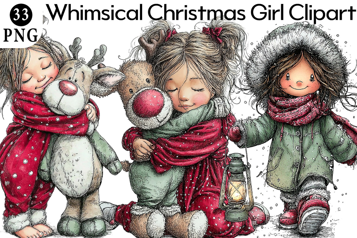 Whimsical Christmas Girl Clipart, an Illustration by Daily.Designs (Photo 1 of 8)