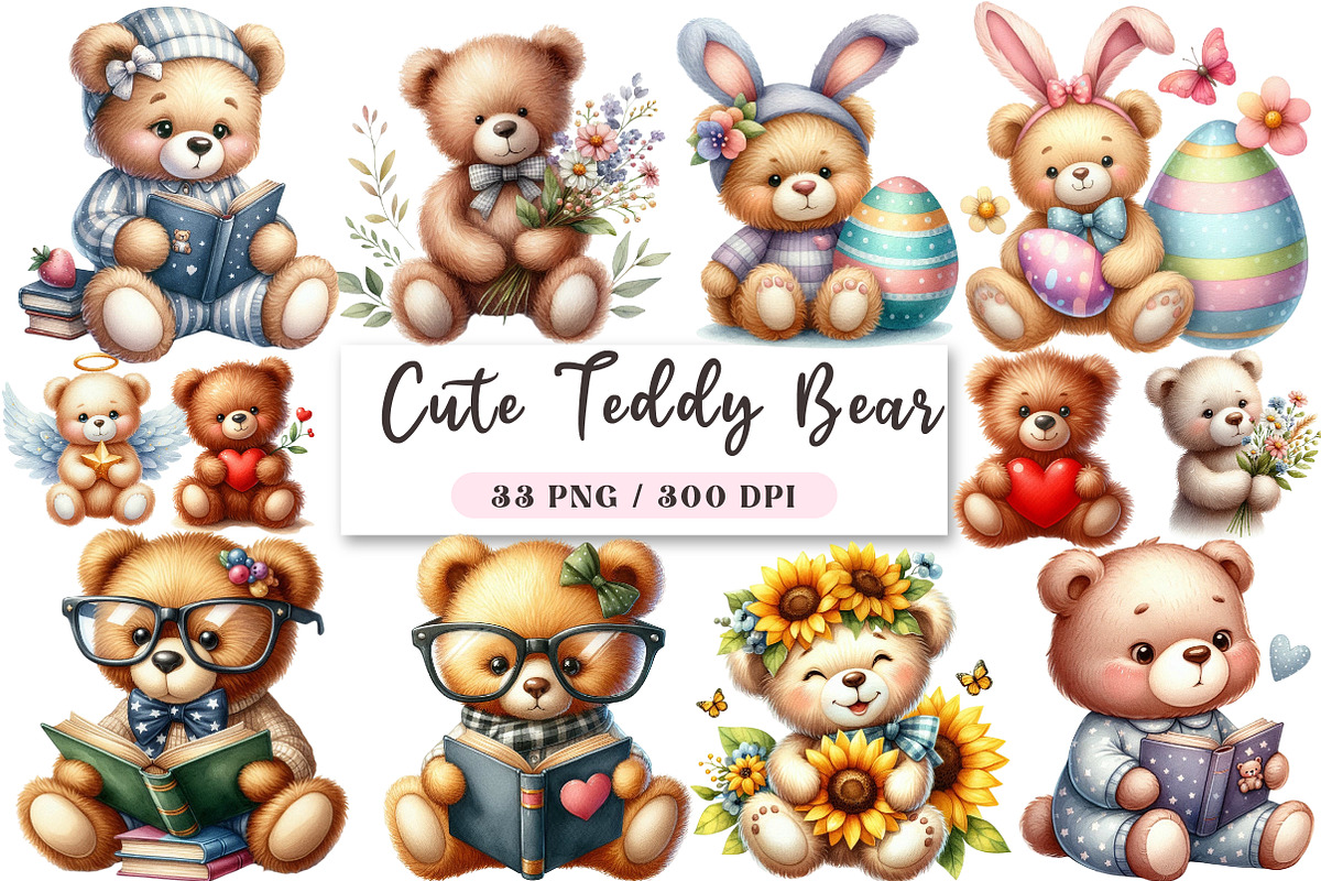 Cute Teddy Bear Png Clipart, an Illustration by DreamArtGraphic (Photo 1 of 4)