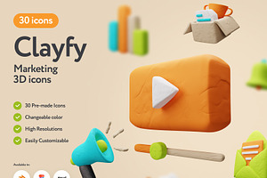 Clayfy Marketing 3D Icons, a 3D by Welovegraphics
