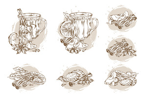 Hand drawn engraved glass of mulled, a Food Illustration by Sabelskaya
