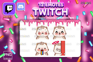 12 Hedgehog Twitch Emotes Pack