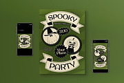 Green Retro Spooky Party Flyer Set, a Flyer Template by graphicook (Thumbnail 1 of 3)