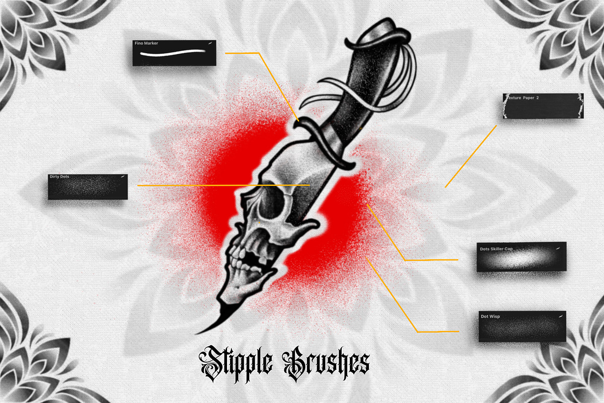 100+ Stipple Tattoo Brush Pack, a Brush Add-On by Torus1 (Photo 3 of 9)