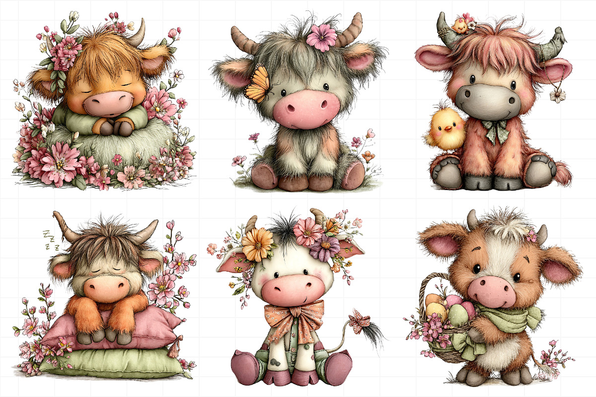 Whimsical Spring Highland Cow Clipar, an Illustration by Daily.Designs (Photo 4 of 8)