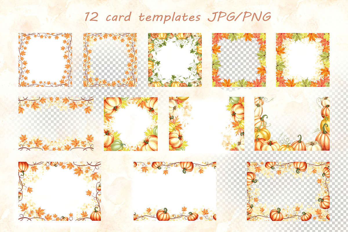 Autumn pumpkins watercolor clipart, a Decorative Illustration by susie-p-art (Photo 14 of 17)