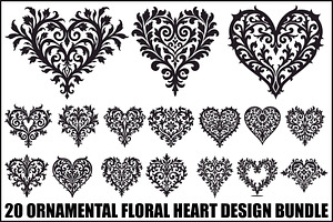 Floral Heart Silhouette Set, an Illustration by Gfx_Store