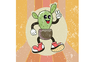 Cartoon Cactus In Retro Style.