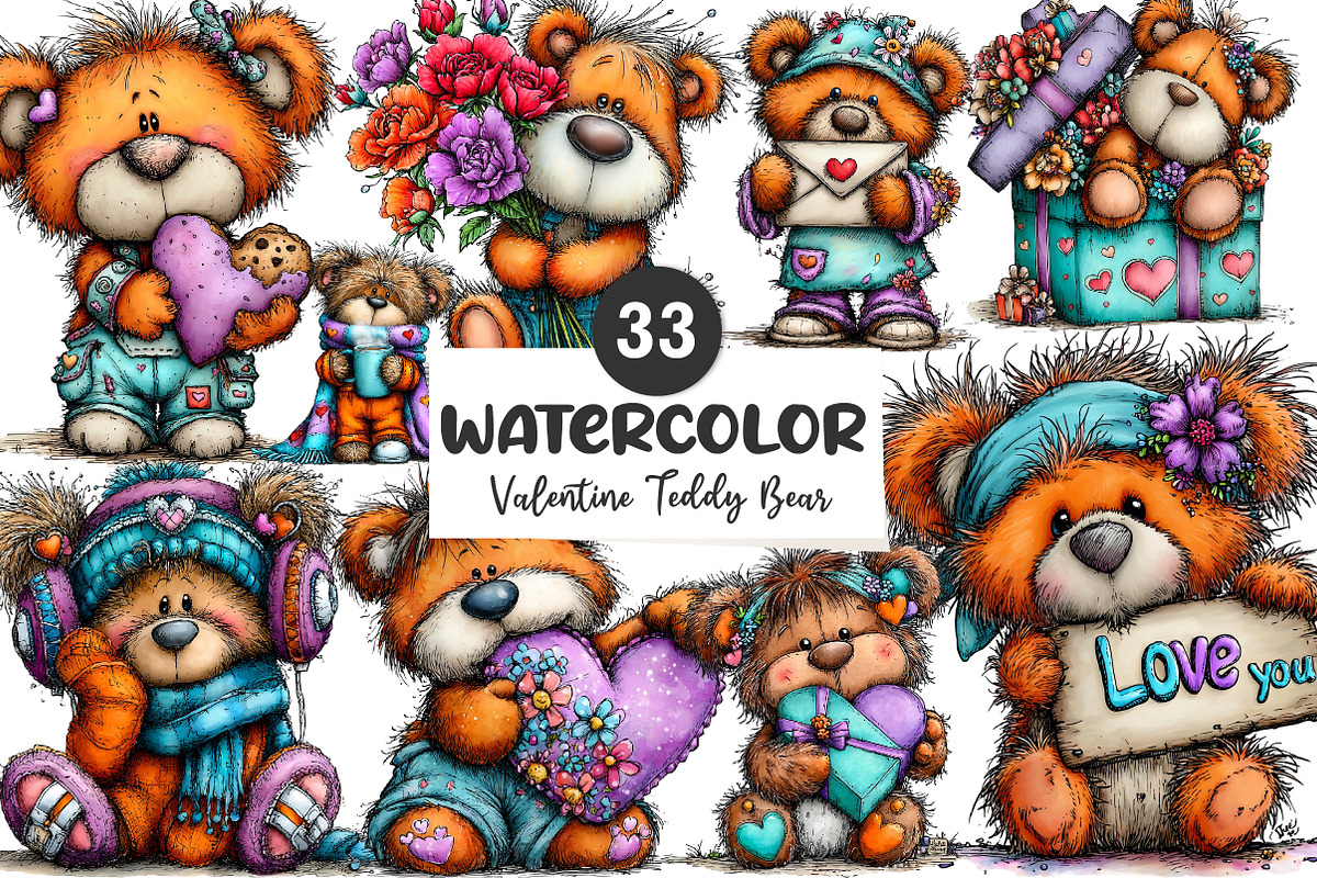 whimsical valentine teddy bear clipa, an Illustration by CreationArt (Photo 1 of 5)