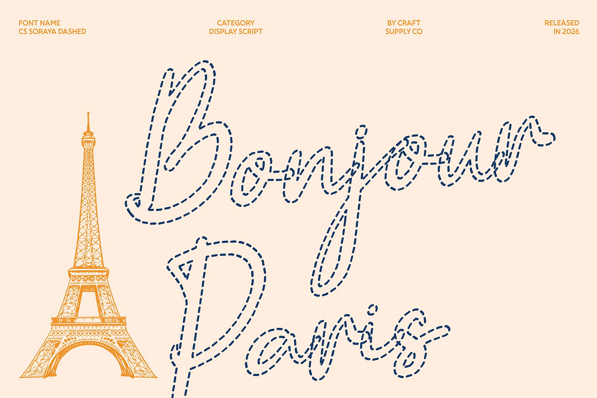 CS Soraya Dashed, a Script Font by Craft Supply Co. (Photo 4 of 8)