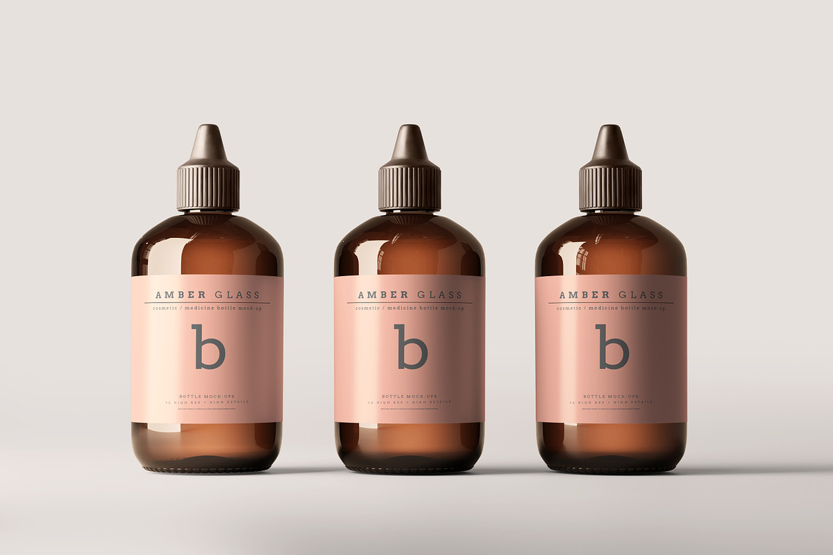 Amber Glass Bottle Mockups, a Cups & Container Mockup by pmvch (Photo 10 of 20)