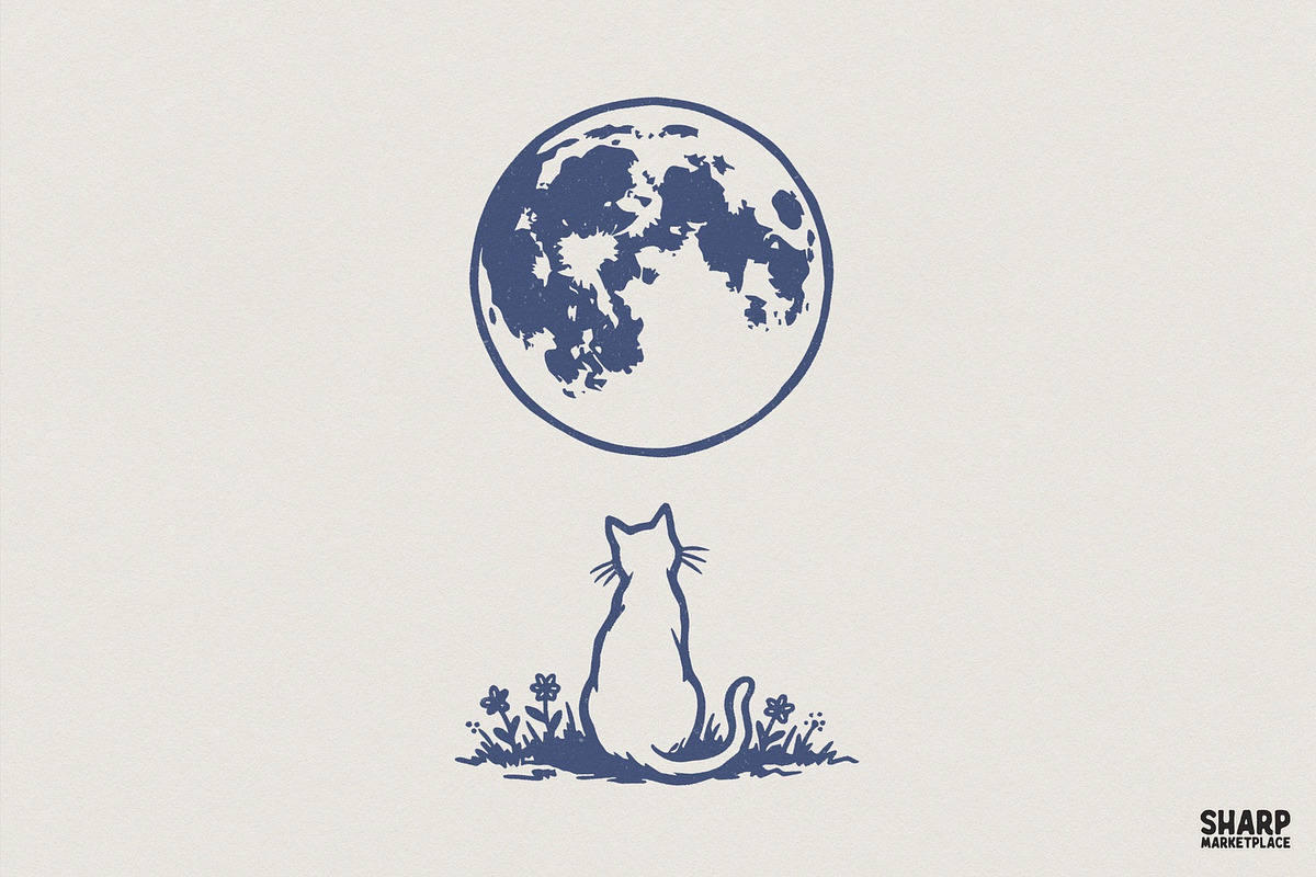 Cat PNG Digital Design, Moon Cat, an Illustration by SharpMarketplace (Photo 1 of 4)