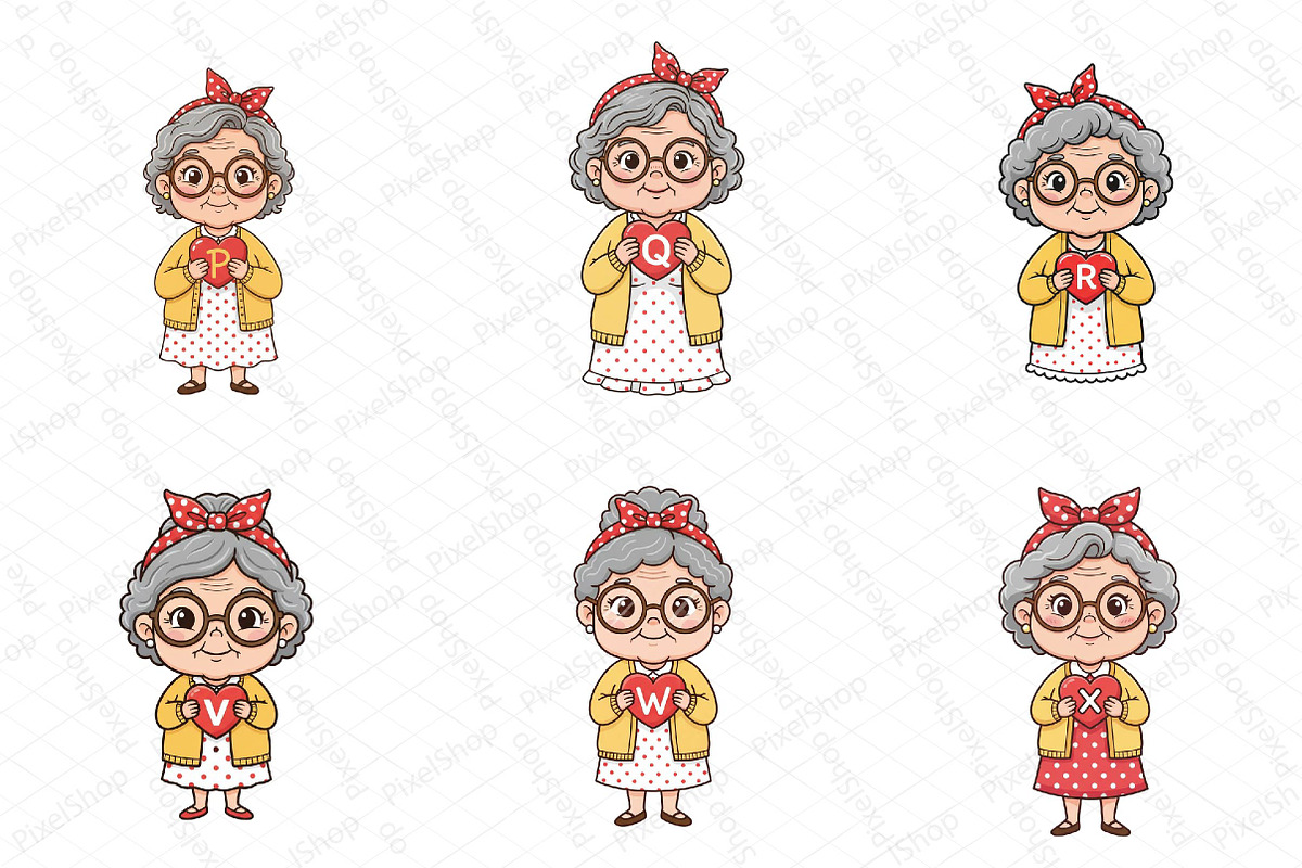 Grandma Holding Heart Alphabet Bundl, an Illustration by DreamPrint404 (Photo 7 of 7)