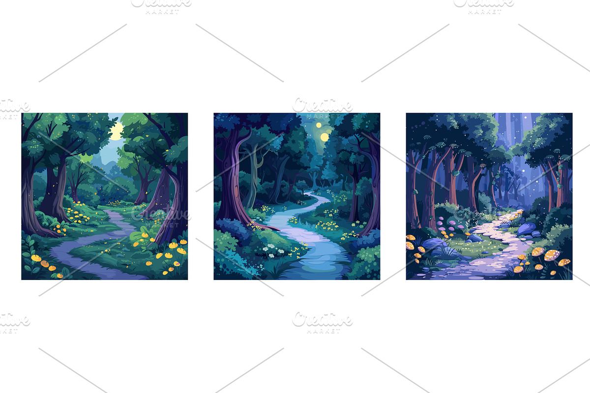 Mystical forest cartoon vector scene, an Illustration by Stock-Smart-Start