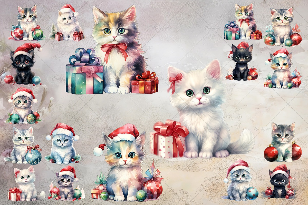 Watercolor Christmas Cats | Kittens, an Illustration by Dazzling Art Boutique (Photo 2 of 10)