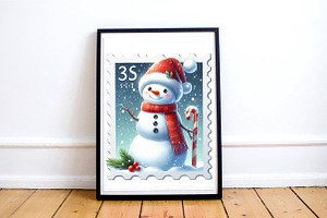 Christmas Snowman Postage Stamps Png