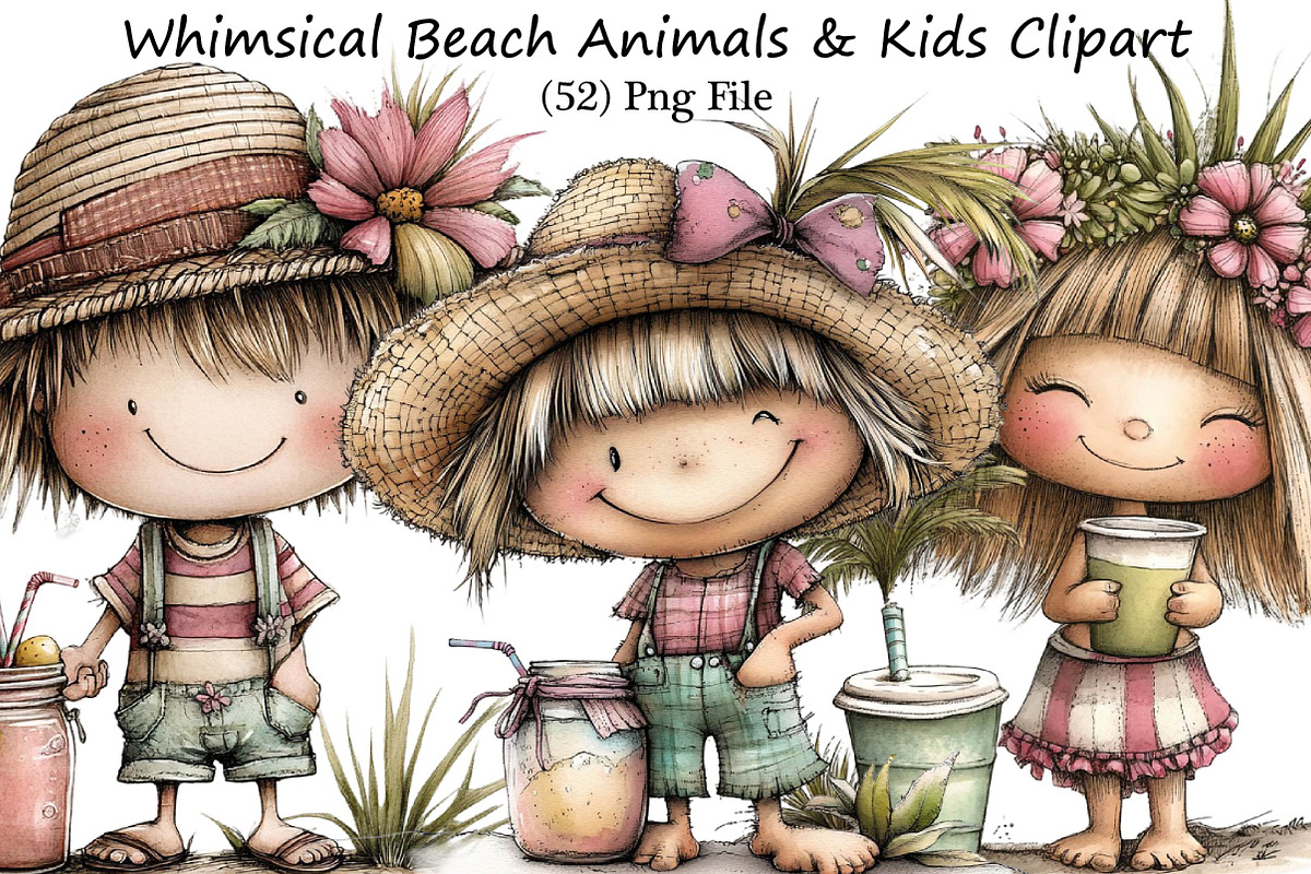 Whimsical Beach Animals & Kids Clipa, an Illustration by DreamPrint404 (Photo 1 of 6)