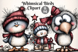 Whimsical Christmas Birds Clipart, an Illustration by Dream Creation