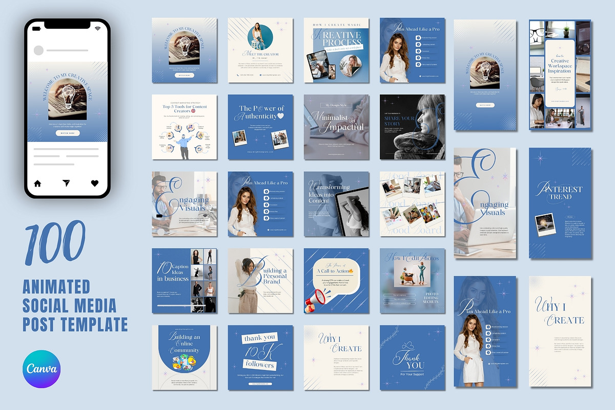 100 Animated Canva Instagram Post, a Social Media Template by TheBrightGrap (Photo 1 of 5)