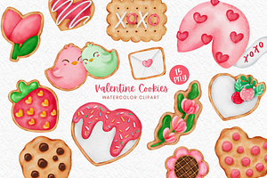 Valentine Cookies watercolor clipart
