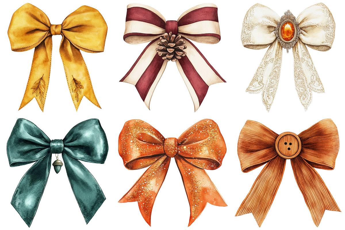 Watercolor Autumn Bow Clipart Bundle, an Illustration by Craft Nest (Photo 3 of 6)